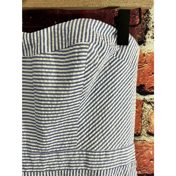 J CREW Seersucker Strapless A Line Midi Dress in Blue White Size 00 - Picture 3 of 8